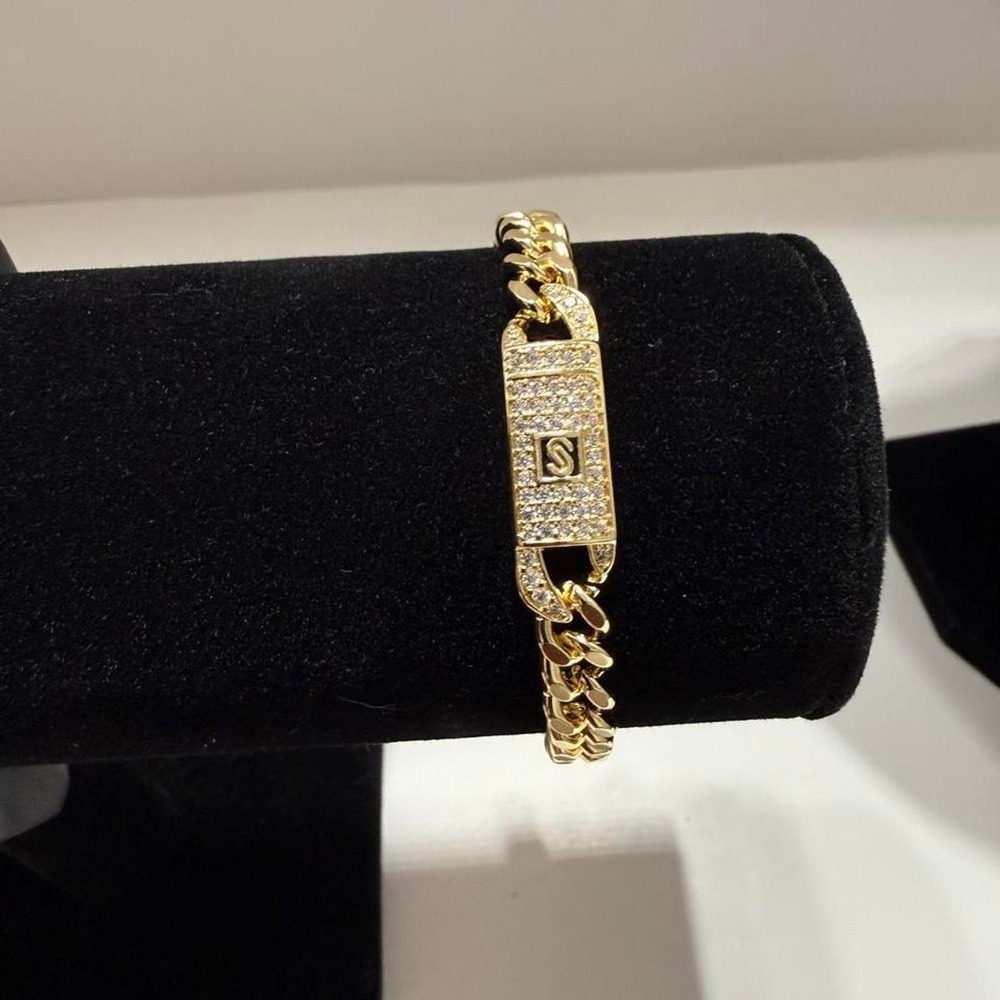 Cuban Gold Filled Chain Bracelet with Vvscz Like Accents and Central 'S' Logo